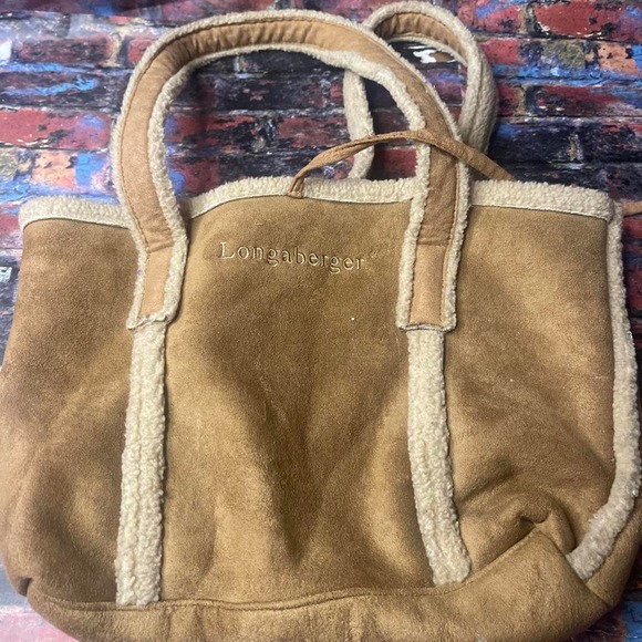 Handbags - Longaberger tan suede tote bag with fur lining